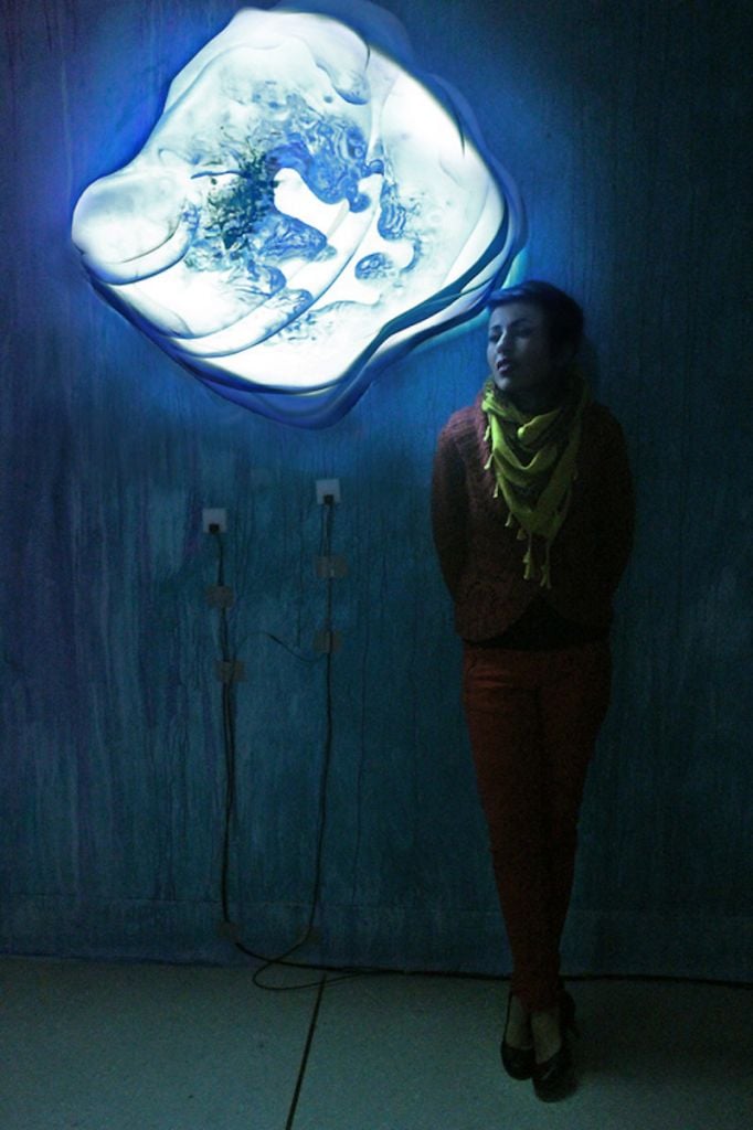 Fig. 3. The artist with her collection, "Vanimentis." It will contain 4 digital interactive installations representing metamorphosis.