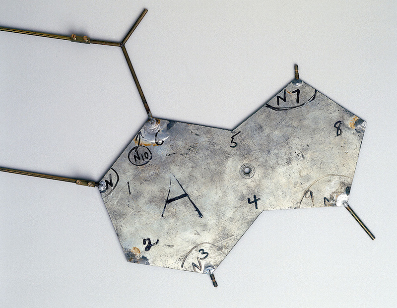 Figure 2. This aluminium template representing the base thymine (T) is part of Crick and Watson’s model of DNA.