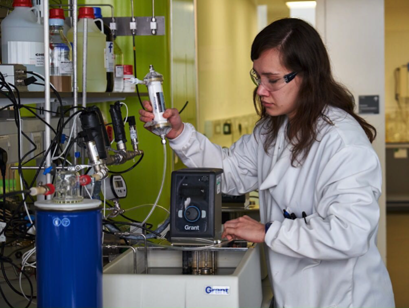 Edwina hard at work in the Cranfield Environmental Analytical Facility laboratories