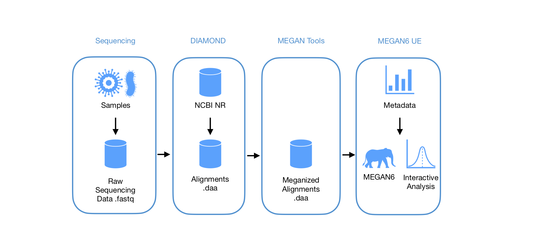 MEGAN workflow, Computomics, metagenomics